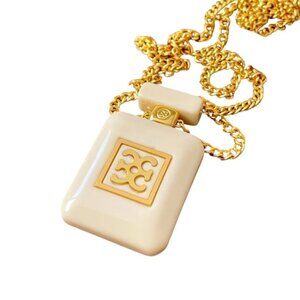 Womens Necklace Perfume Bottle Pendant Gold Plated Chain Off White Cream